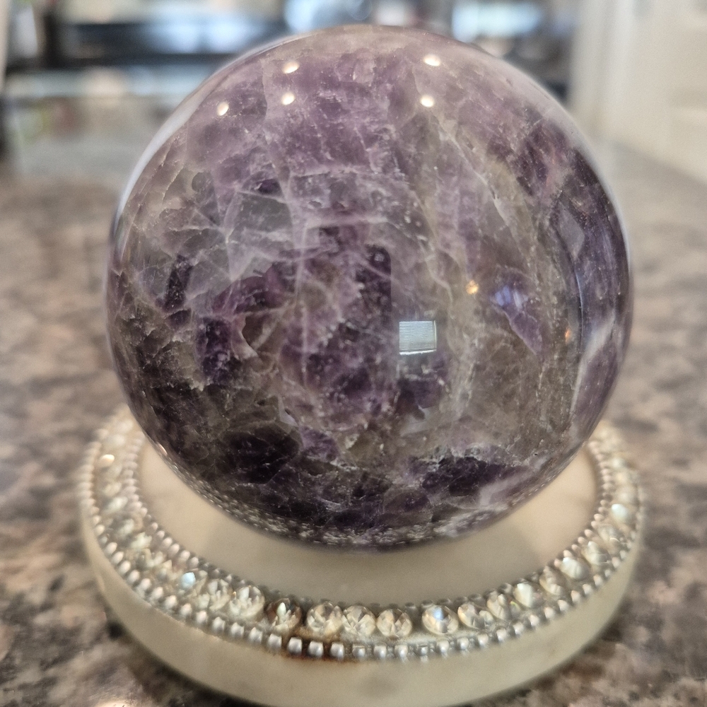 Natural Purple Chevron Dream Amethyst Crystal Sphere Orb New #2 - Picture 6 of 8